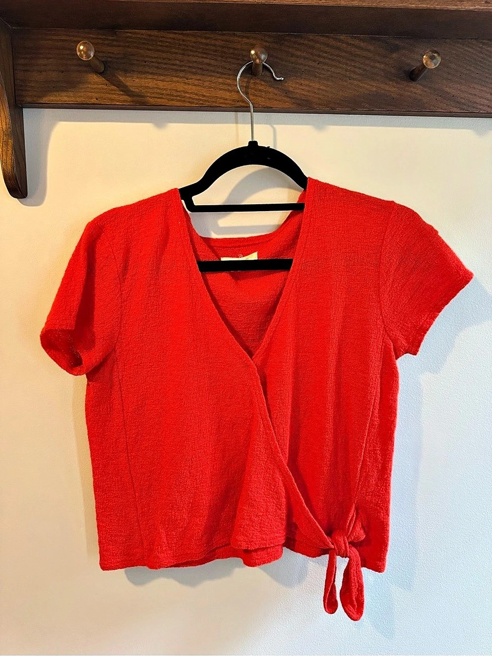 Madewell Texture & Thread Wrap-Tie Top Red Size Small